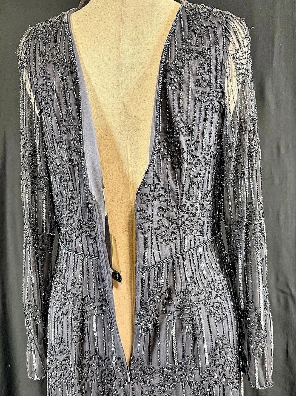 Adrianna Papell Platinum Gown Style House Of Wu 16 Beaded Maxi Black Black Tie - Picture 6 of 16